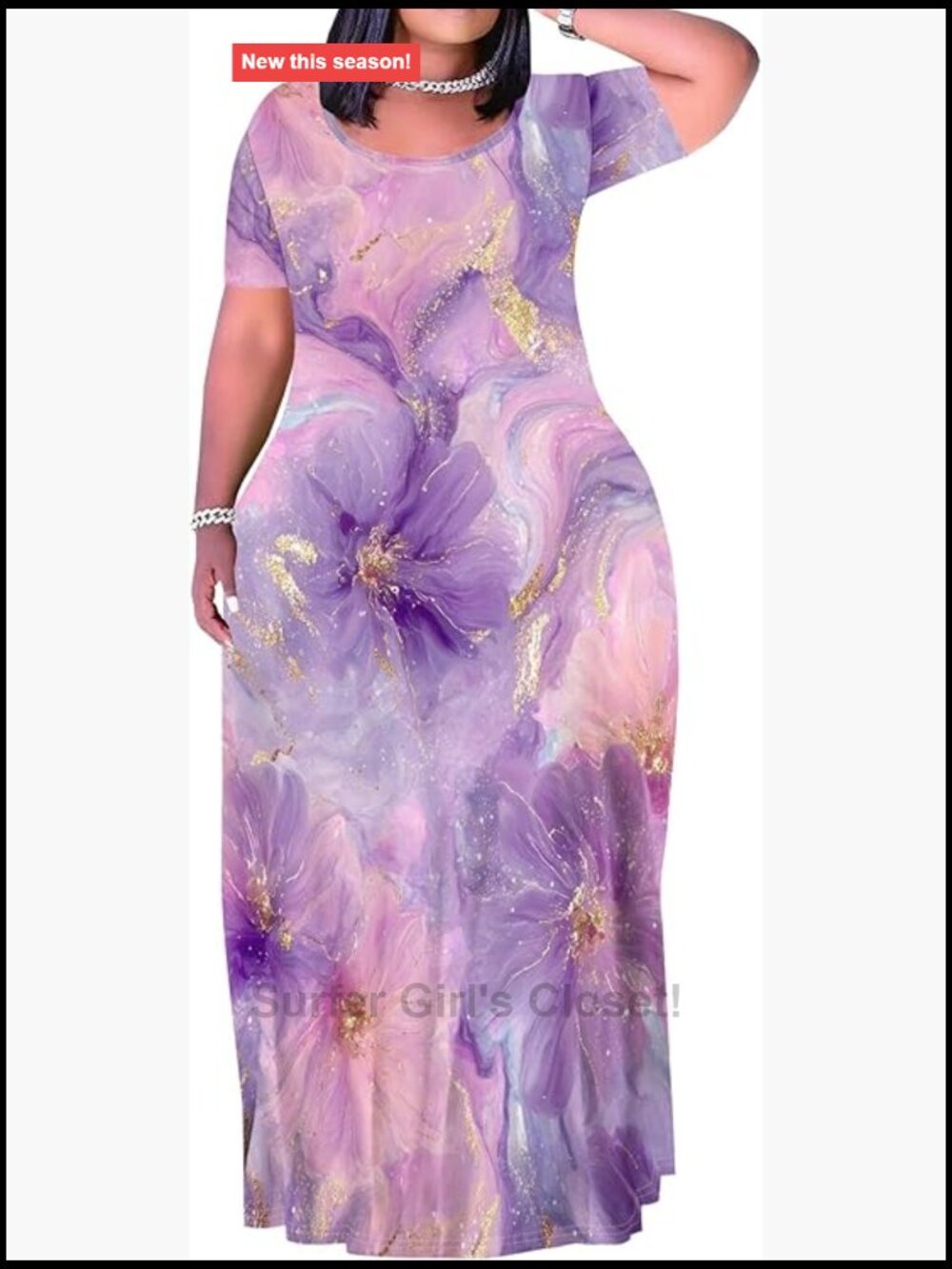 Plus Size Maxi Dress Bodycon Short Sleeve Summer Vacation Casual